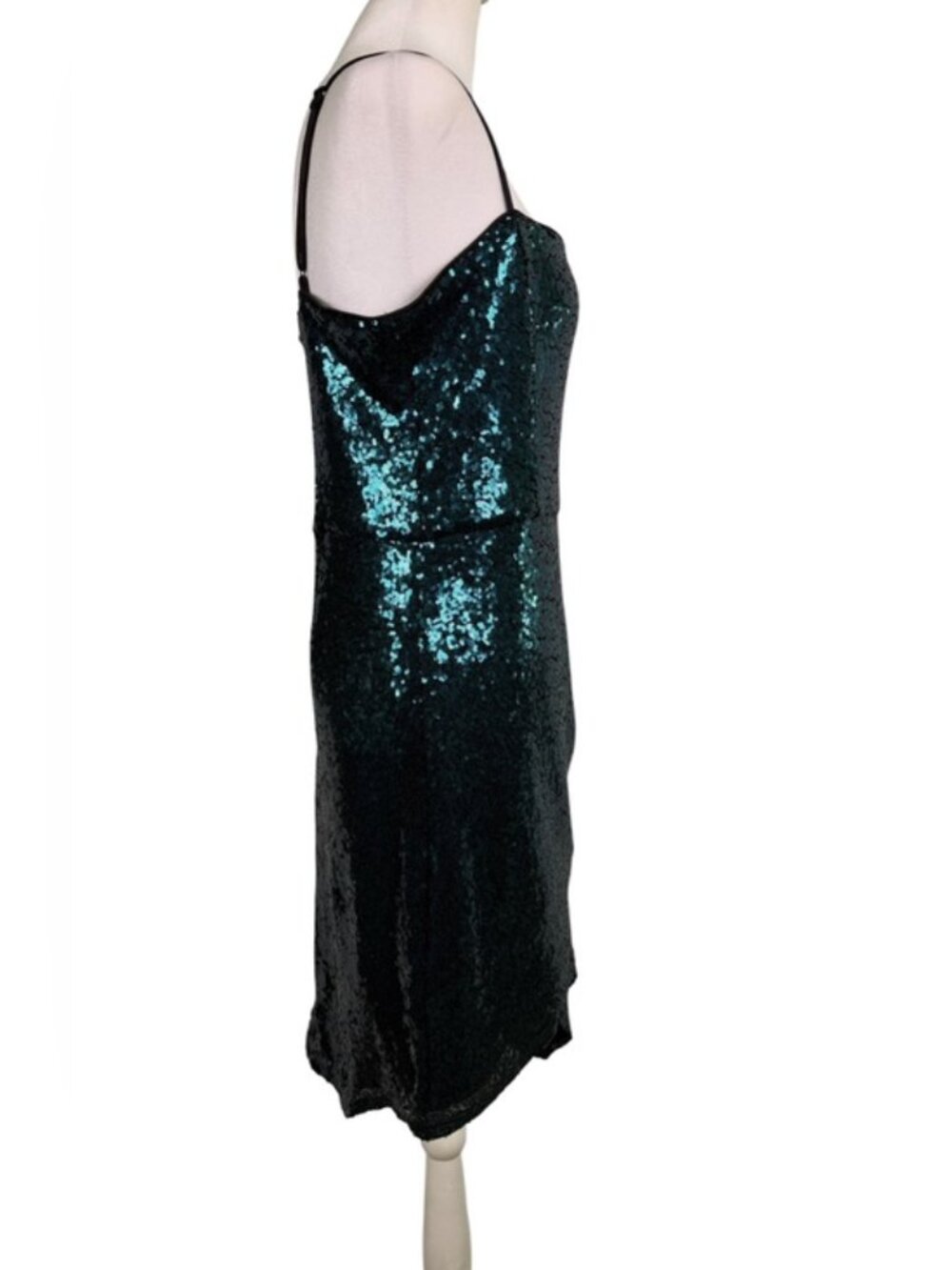 Lulu's Teal Sequin Spaghetti Strap Cocktail Dress L | Asymmetrical Hem - Picture 3 of 11